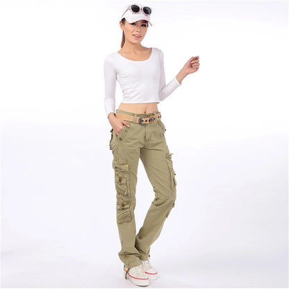 Alta qualidade das mulheres calças de carga casual harem tático militar calças multi bolsos corredores streetwear calças moletom