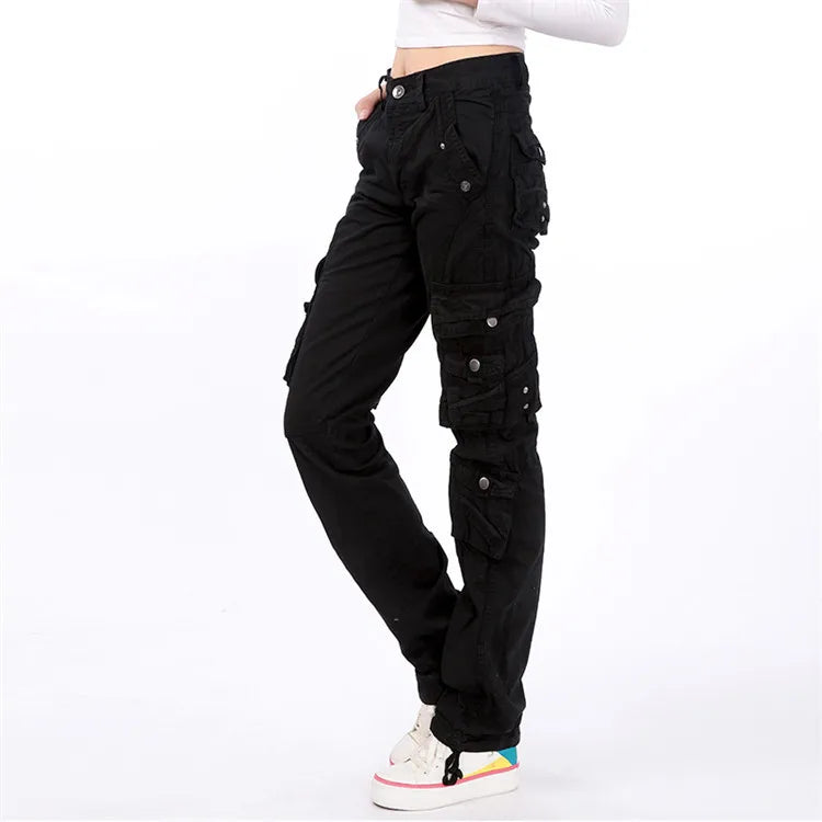 Alta qualidade das mulheres calças de carga casual harem tático militar calças multi bolsos corredores streetwear calças moletom