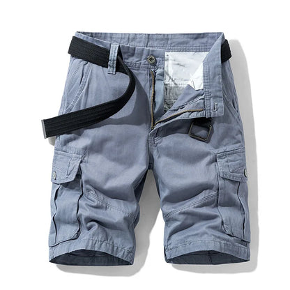 Calções masculinos de carga militar com vários bolsos, calças curtas táticas cáqui, calças curtas de algodão, verão, 30-38, sem cinto, 2022