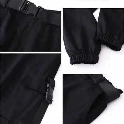 Calças esportivas calças femininas baggy harajuku punk preto carga calças y2k cintura alta joggers coréia sweatpants vetement femme cinto livre