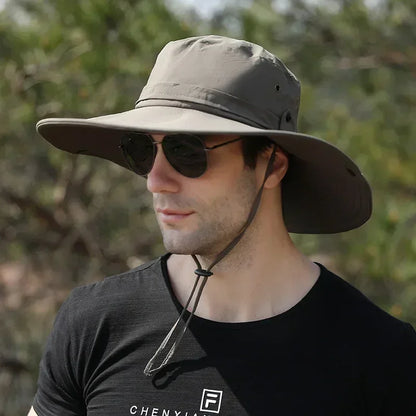 Chapéu de aba larga para homens, proteção UV, chapéu de pescador, boné protetor solar de praia, Panamá, safári, caça, caminhadas, ao ar livre, verão