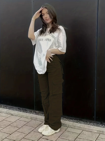 Calça jeans de cintura alta feminina, jeans casual, rua, estilo hip-hop, na moda, Y2K