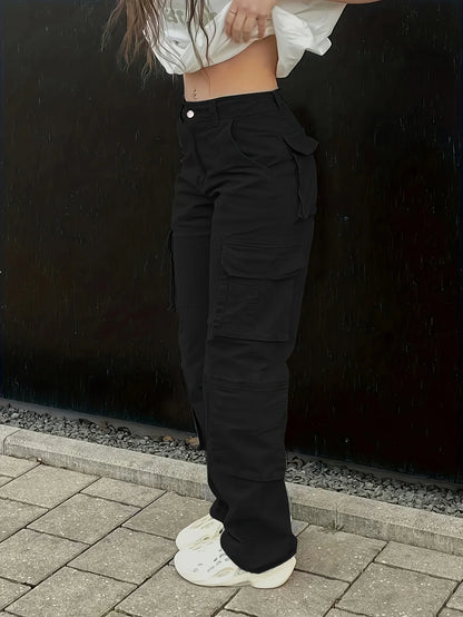 Calça jeans de cintura alta feminina, jeans casual, rua, estilo hip-hop, na moda, Y2K