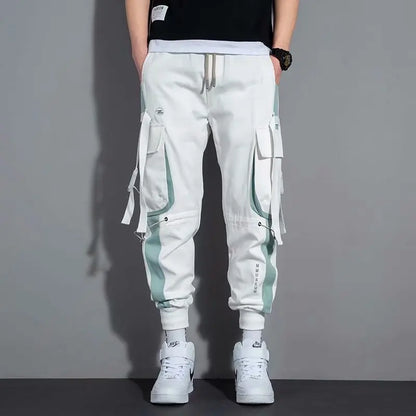 Masculino Casual Hip Hop Calças Cargo, Hit Color, Calças Bolsos Múltiplos, Streetwear, Fitas Techwear, Moletom