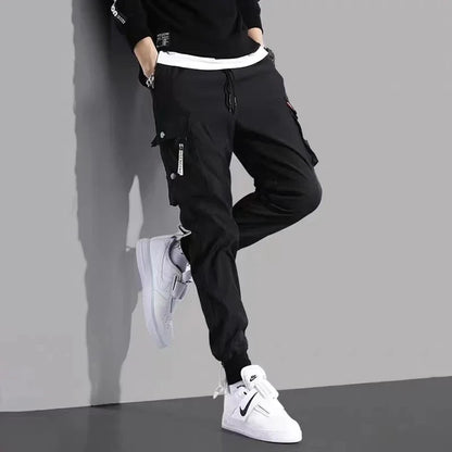 Masculino Casual Hip Hop Calças Cargo, Hit Color, Calças Bolsos Múltiplos, Streetwear, Fitas Techwear, Moletom
