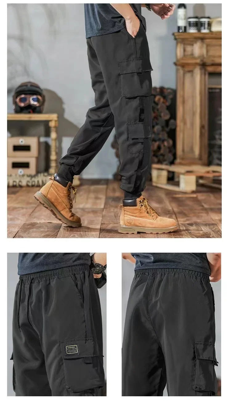 Masculino Casual Hip Hop Calças Cargo, Hit Color, Calças Bolsos Múltiplos, Streetwear, Fitas Techwear, Moletom