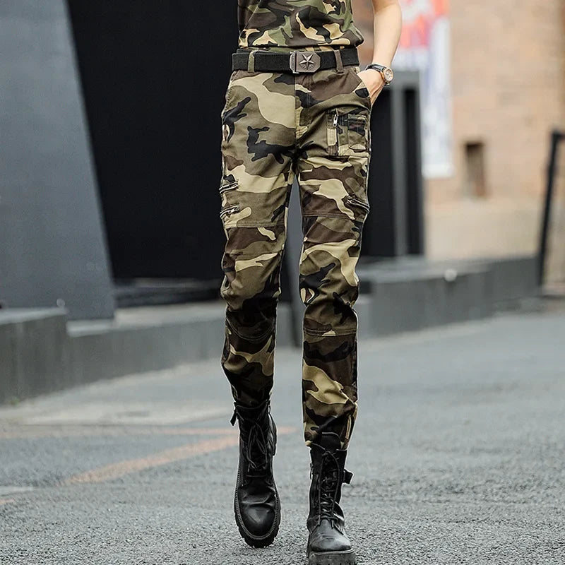 Mulheres 101 calças cargo, roupa militar, calças táticas, câmera de bolso múltiplo, calças de algodão, novo