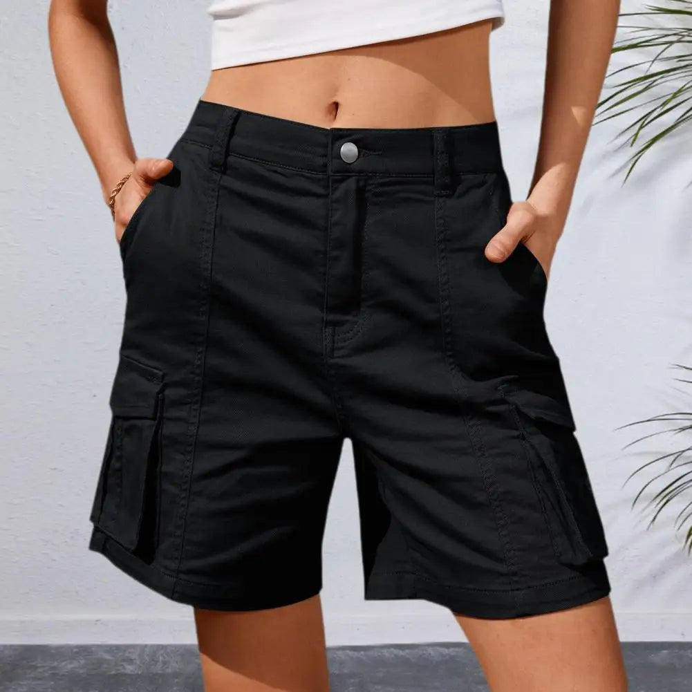 Shorts de cintura alta para mulheres, calças largas, bolso grande, streetwear solto, moda feminina, estilo americano, verão, novo