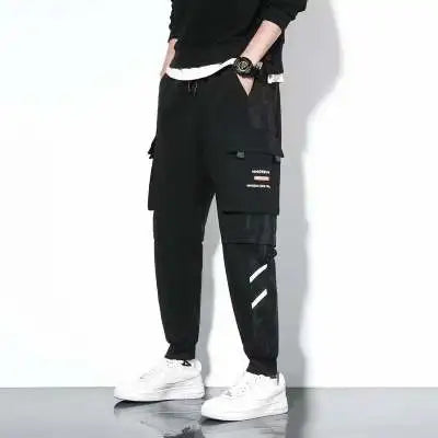 Masculino Casual Hip Hop Calças Cargo, Hit Color, Calças Bolsos Múltiplos, Streetwear, Fitas Techwear, Moletom