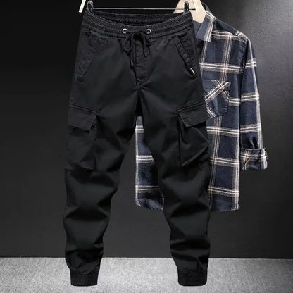 Calça cargo casual masculina, ajuste solto, cor sólida, estilo americano, marca da moda, primavera, outono