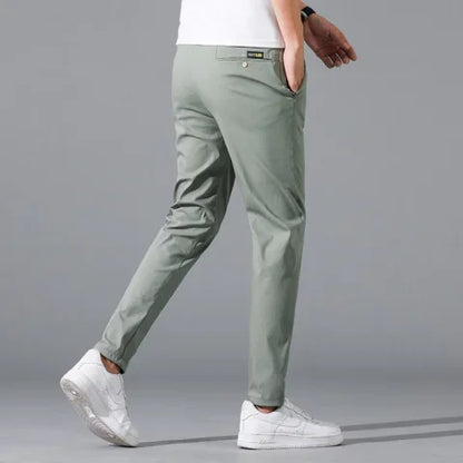 Calça de golfe masculina de seda gelo, calça casual de peso médio, design simples, cáqui, preto, slim, perna reta, stretch, casual