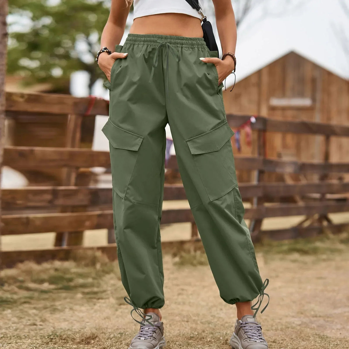 Calça retrô Harajuku feminina, com bolsos, macacão solto, cintura de cordão, streetwear casual, estilo americano
