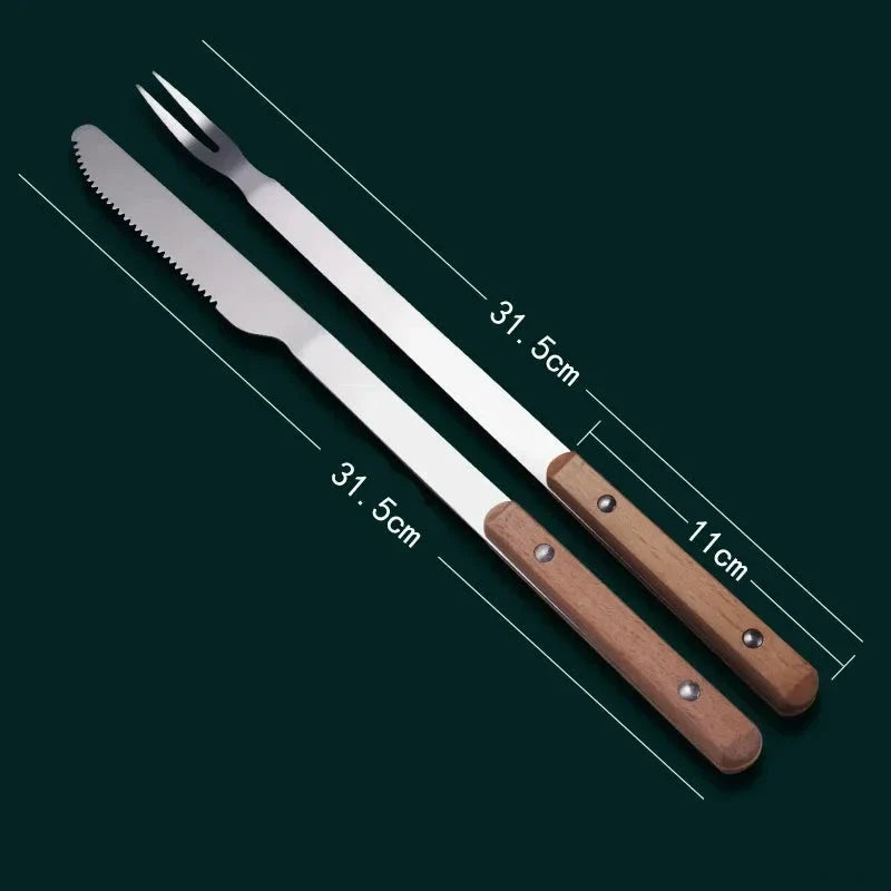 Aço inoxidável assado cordeiro faca e garfo conjunto assado cordeiro inteiro churrasco ferramenta acessórios da cozinha churrasco espetos