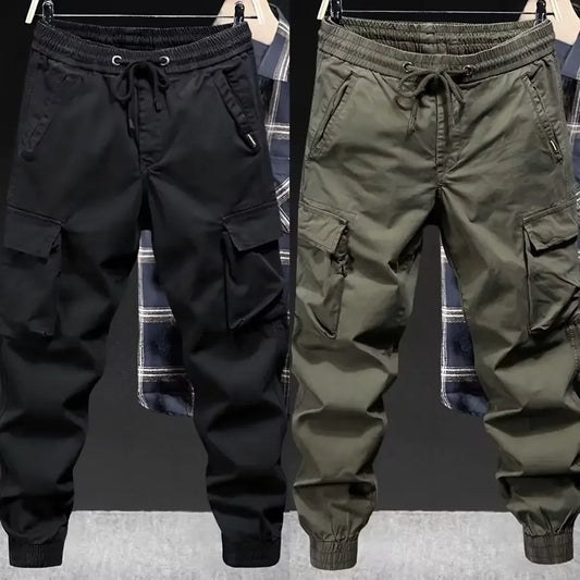 Calça cargo casual masculina, ajuste solto, cor sólida, estilo americano, marca da moda, primavera, outono