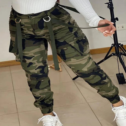 Moletom tático camuflado para mulheres, bolsos múltiplos, calças cargo ao ar livre, vestuário feminino, corredores, treinamento atlético, verão