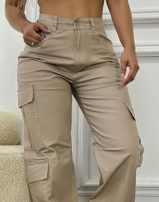 Calça de cintura alta feminina, design de bolso, calça elegante, fundo casual, roupas femininas, nova moda, 2020
