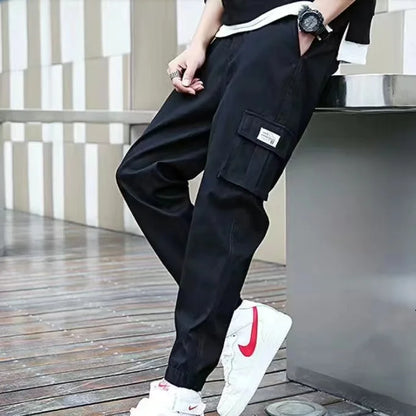 Masculino Casual Hip Hop Calças Cargo, Hit Color, Calças Bolsos Múltiplos, Streetwear, Fitas Techwear, Moletom