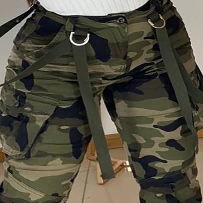 Moletom tático camuflado para mulheres, bolsos múltiplos, calças cargo ao ar livre, vestuário feminino, corredores, treinamento atlético, verão