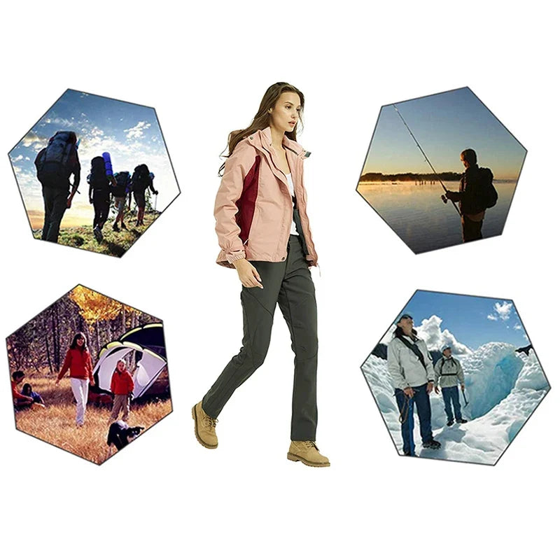 TRVLWEGO-Calças de lã impermeáveis e à prova de vento para mulheres, caminhadas ao ar livre, trekking, magras, calças de esqui, inverno
