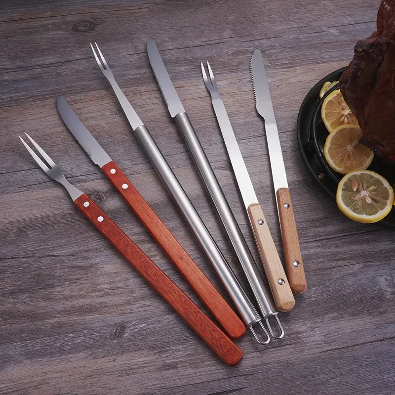 Aço inoxidável assado cordeiro faca e garfo conjunto assado cordeiro inteiro churrasco ferramenta acessórios da cozinha churrasco espetos