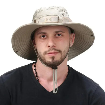 Chapéu de aba larga para homens, proteção UV, chapéu de pescador, boné protetor solar de praia, Panamá, safári, caça, caminhadas, ao ar livre, verão