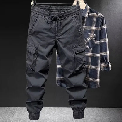 Calça cargo casual masculina, ajuste solto, cor sólida, estilo americano, marca da moda, primavera, outono