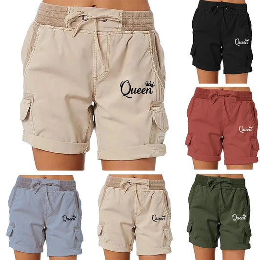 Carga Shorts Casual Cordão Elástico na cintura das Mulheres Impresso Verão Shorts Ativos Shorts Trabalho Caminhadas Ao Ar Livre Legal Praia Shorts