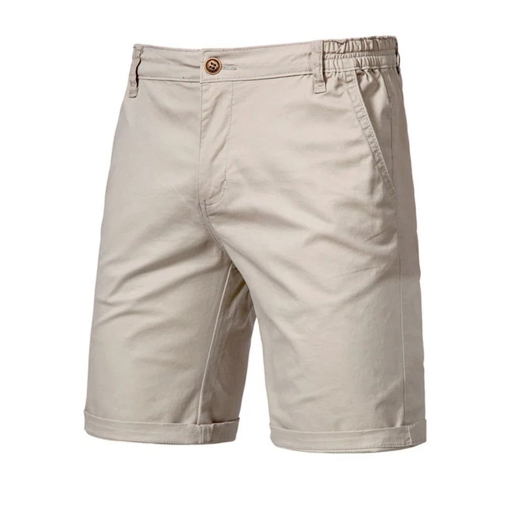 Calça curta de cintura elástica masculina, 100% algodão, monocromática, casual, de negócios, social, alta qualidade, nova, verão 2022