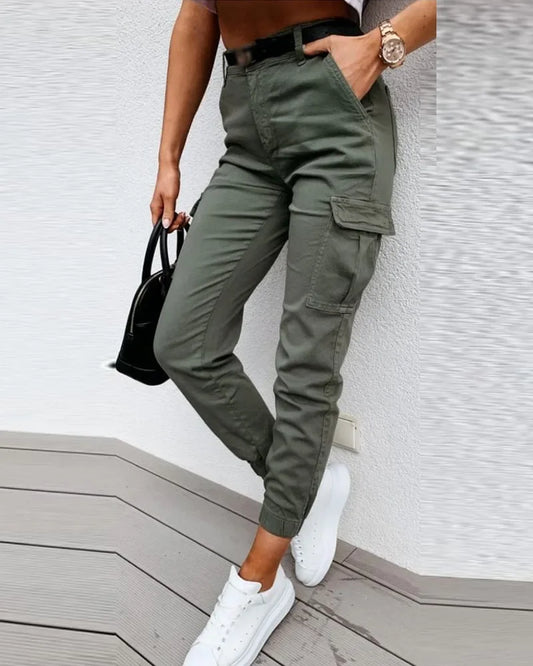 Calças femininas de cintura alta, streetwear feminino, calças casuais, design de bolso, calças versáteis, roupas vintage, moda Y2K, outono, 2023