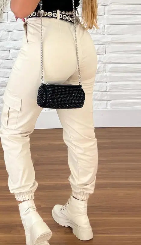 Calças cargas de cintura alta para mulheres, streetwear casual, design de bolso com tudo, moda feminina, verão, 2023